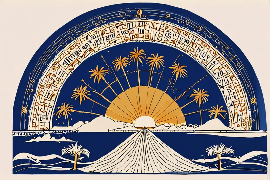 A paper-cut collage of an Egyptian evening in the good season, with a felucca on a calm Nile, palms along the bank and long shadows across the desert edge.